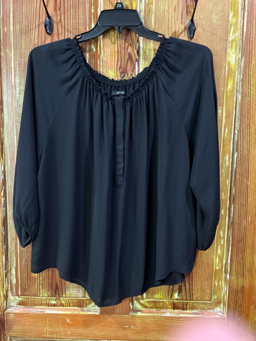 Apt. 9 Black Peasant Top with Elastic Neckline & Cuffs